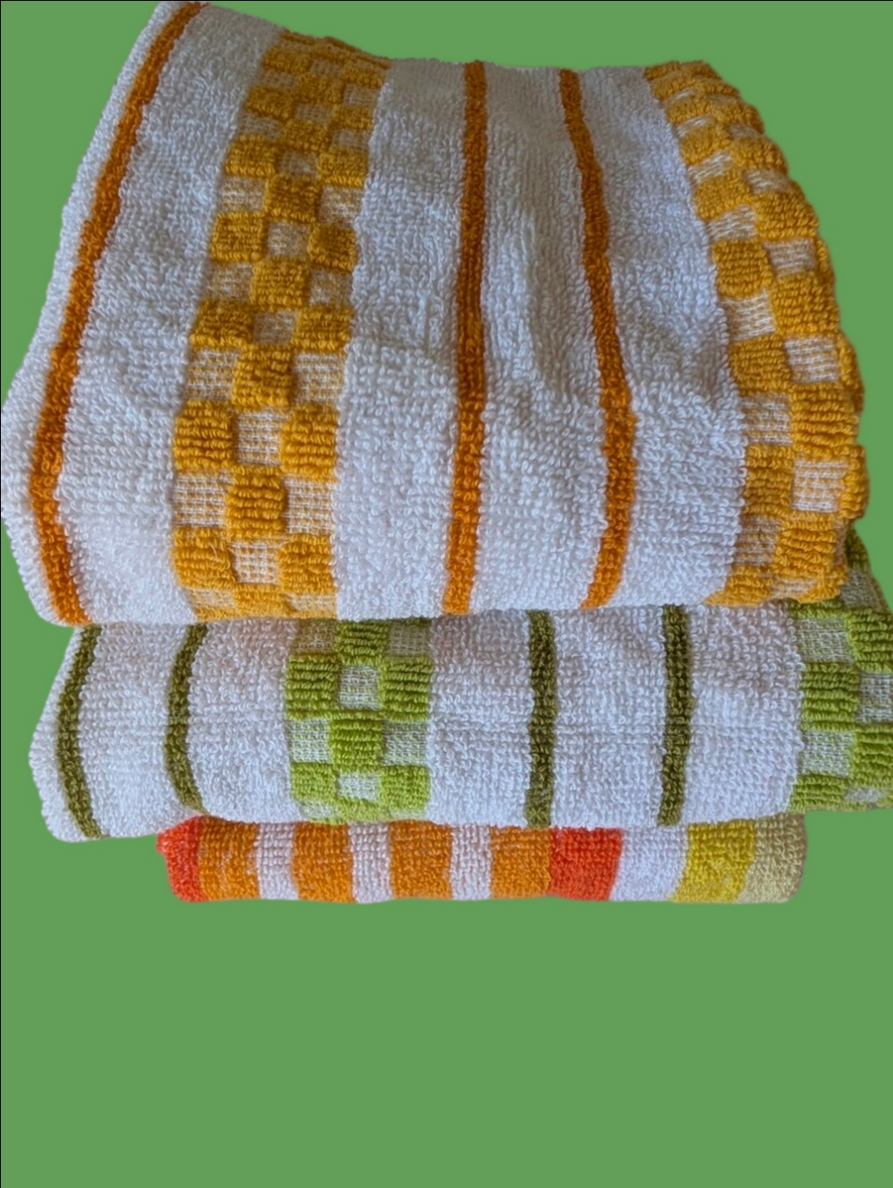 Vintage Kitchen Hand Towels Set Of 3 From K-Mart Orange,Yellow Green All Cotton